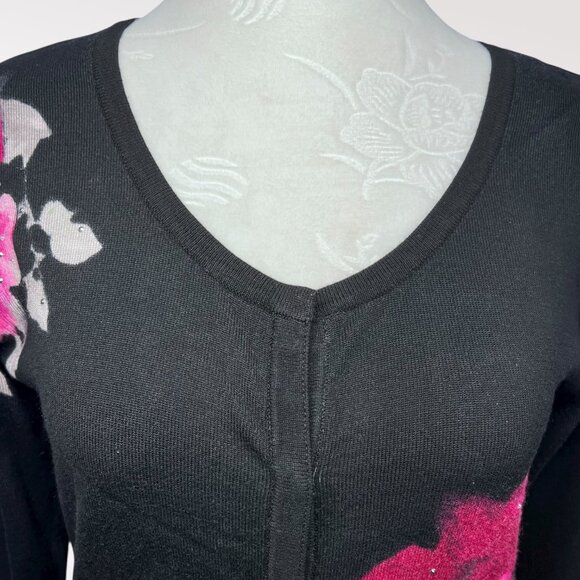 White House Black Market Cardigan Sweater Pink Floral Print 3/4 Sleeve Small - Picture 2 of 10